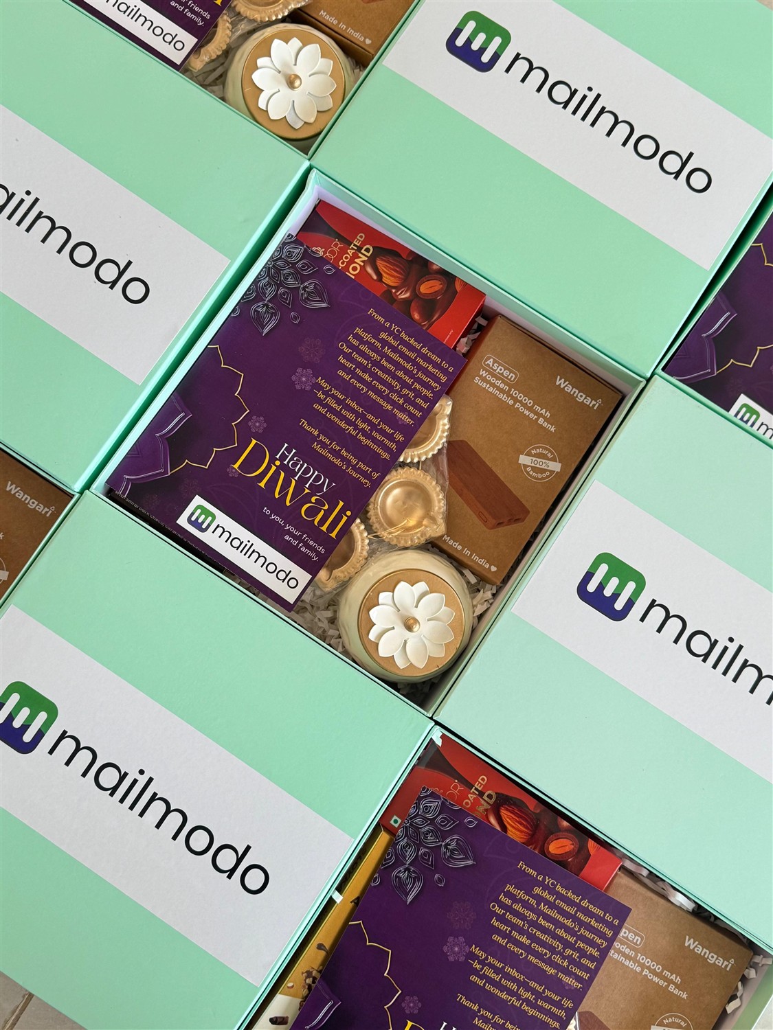 Custom branded Mailmodo hampers arranged for gifting