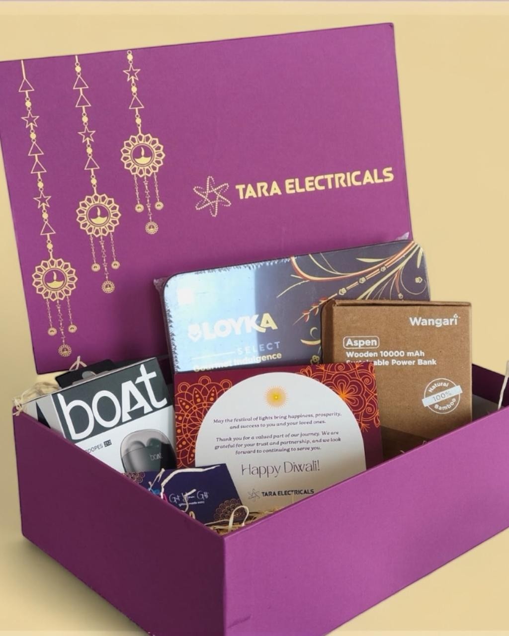 Purple Tara Electricals branded corporate gift box