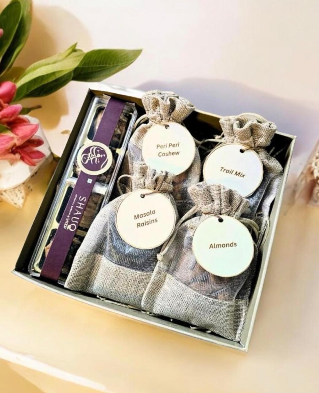 Gift box with candle jars and fragrance bottles
